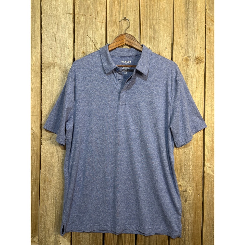 01.ALGO Performance Polo Shirt Mens XL Blue Heather Quick Dry UPF 40 MGK10043-TA
